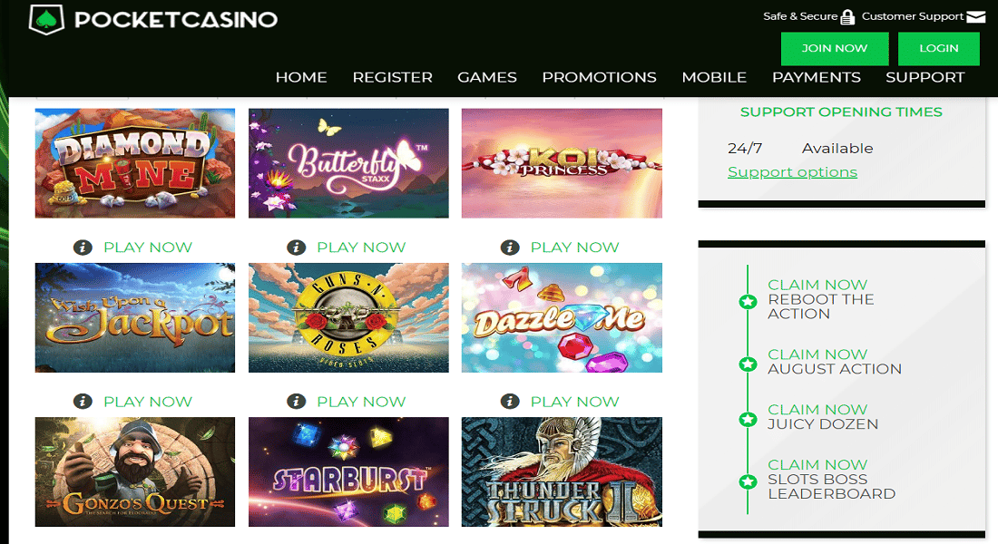 pocket casino homepage