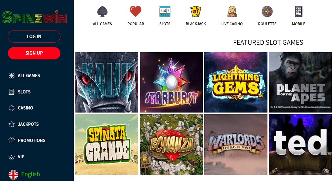 spinhzwin casino homepage