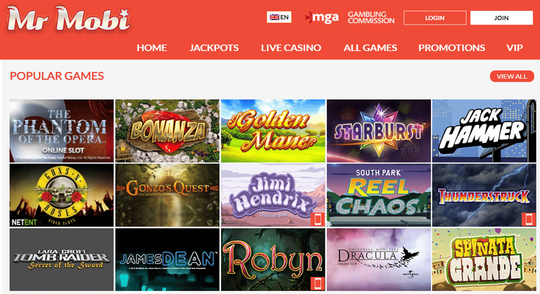 mr mobi casino homepage