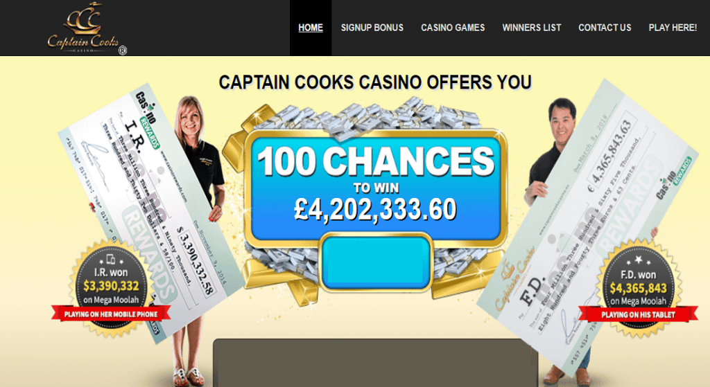 Captain Cooks Casino homepage